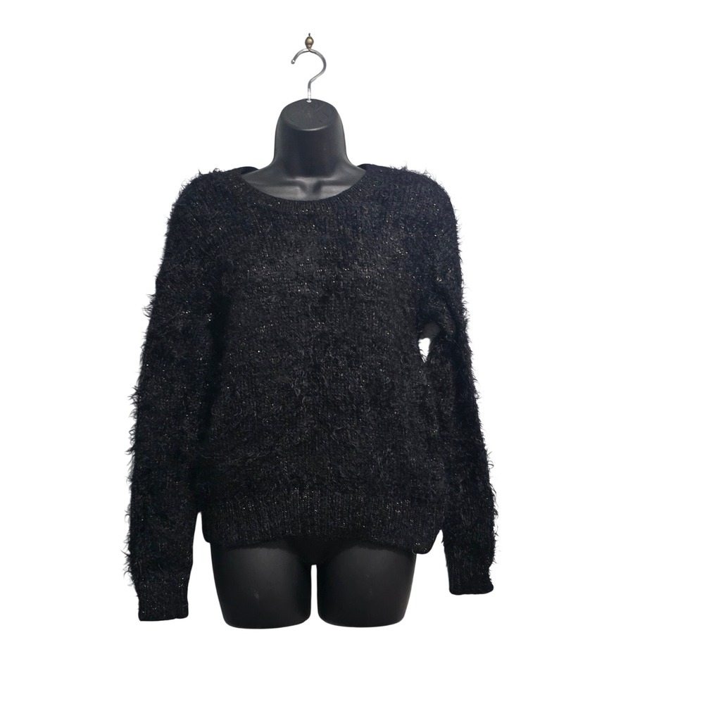 Apt 9 Womens Black Metallic Gold Eyelash Knit Fuzzy Sweater Size M